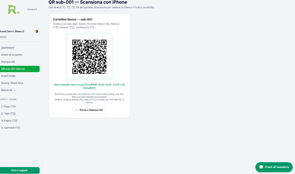 QR sub-001 — link/QR per scansione consumer (DPP)
